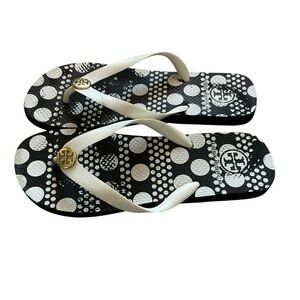 Tory Burch women’s sandals size 8 black white polka dot foam flip flops